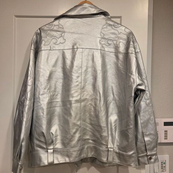 Azalba Wang  Silver Women's Faux Leather Prince Moto Western Jacket Oversized S - Picture 11 of 12